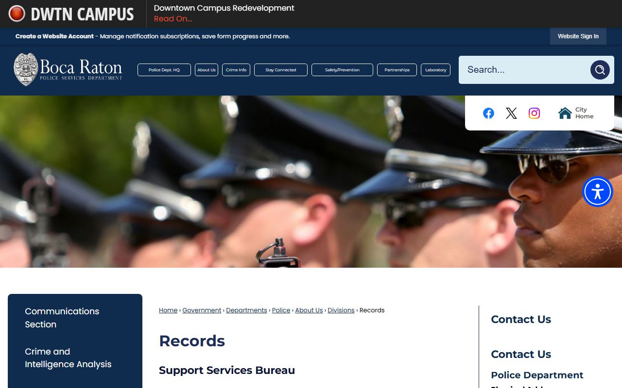 Boca Raton Police Records Unit showing booking and release records