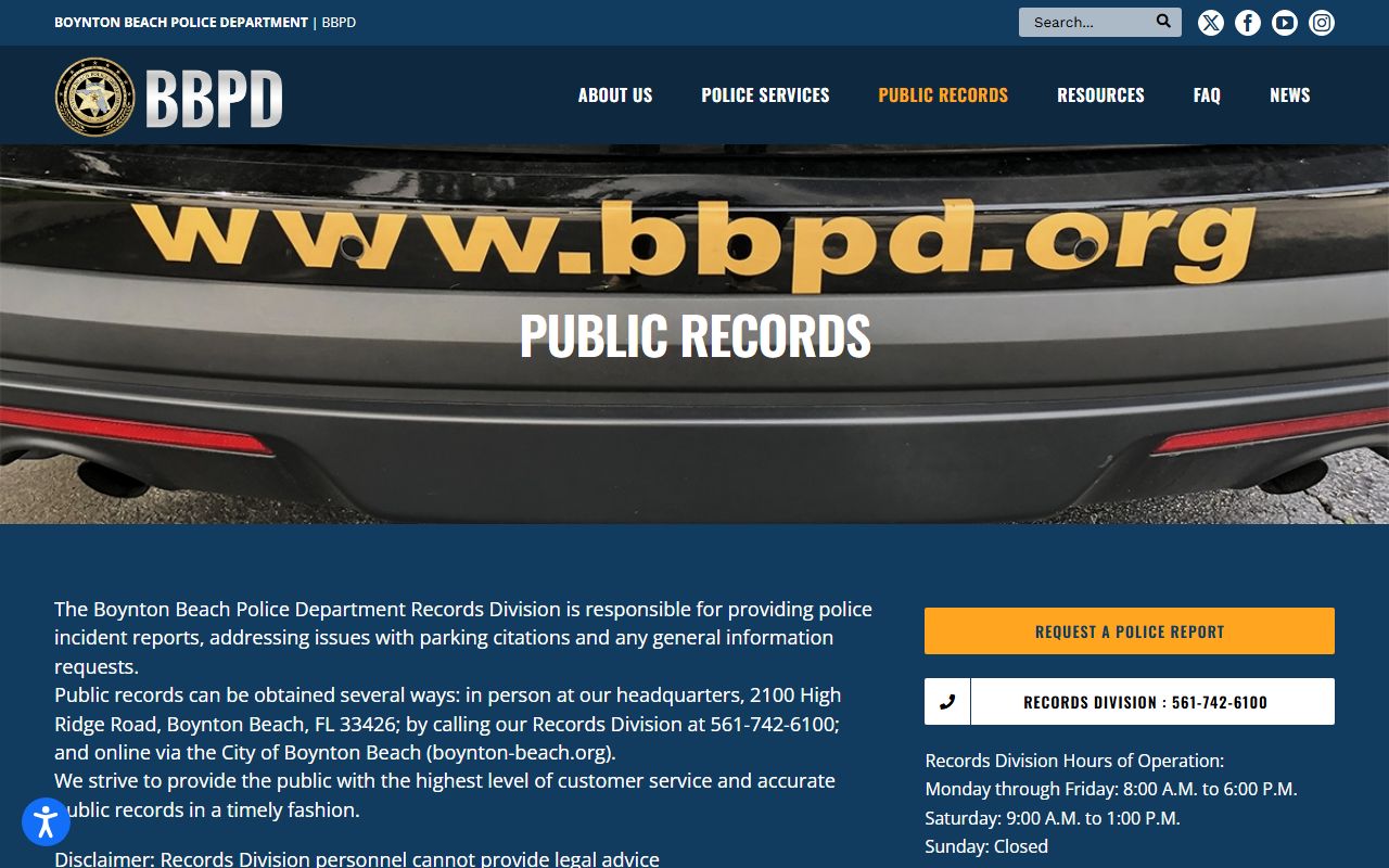 Boynton Beach Police Records showing booking and release records