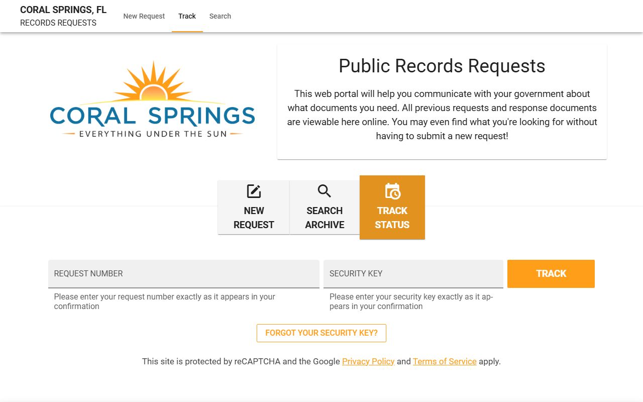 Coral Springs City Records showing booking and release records