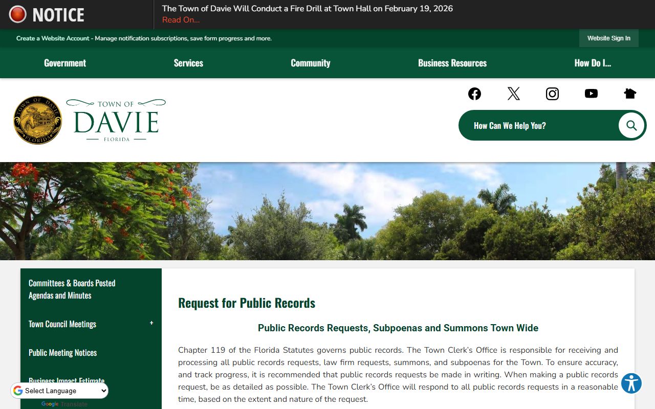 Davie City Records showing booking and release records