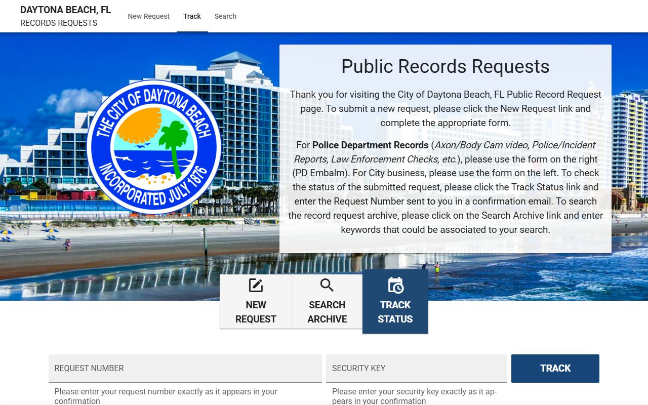 Daytona Beach City Records showing booking and release records