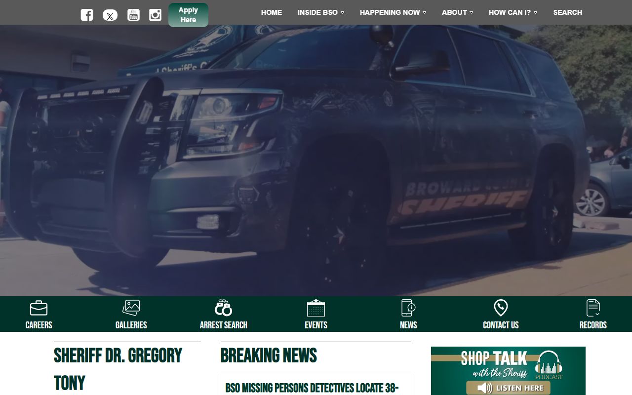 Deerfield Beach BSO Official Website showing booking and release records