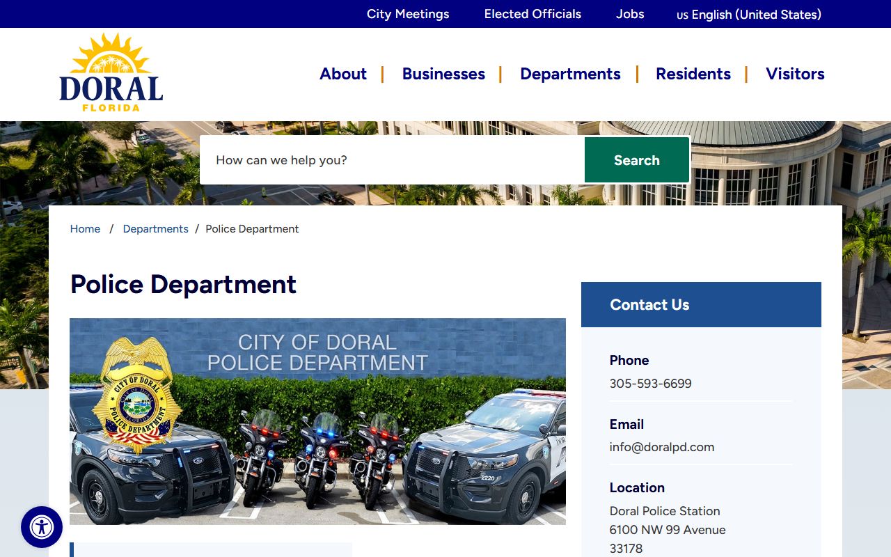 Doral City Police Home showing booking and release records