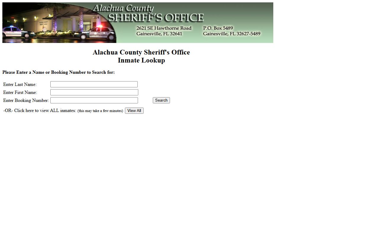 Gainesville inmate search portal showing booking and release information