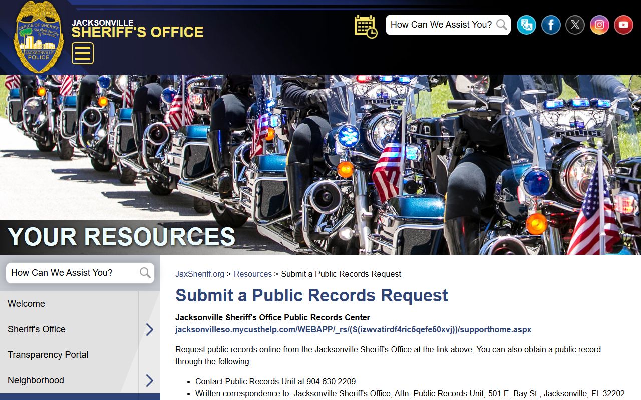 Jacksonville public records request portal for accessing detailed booking information