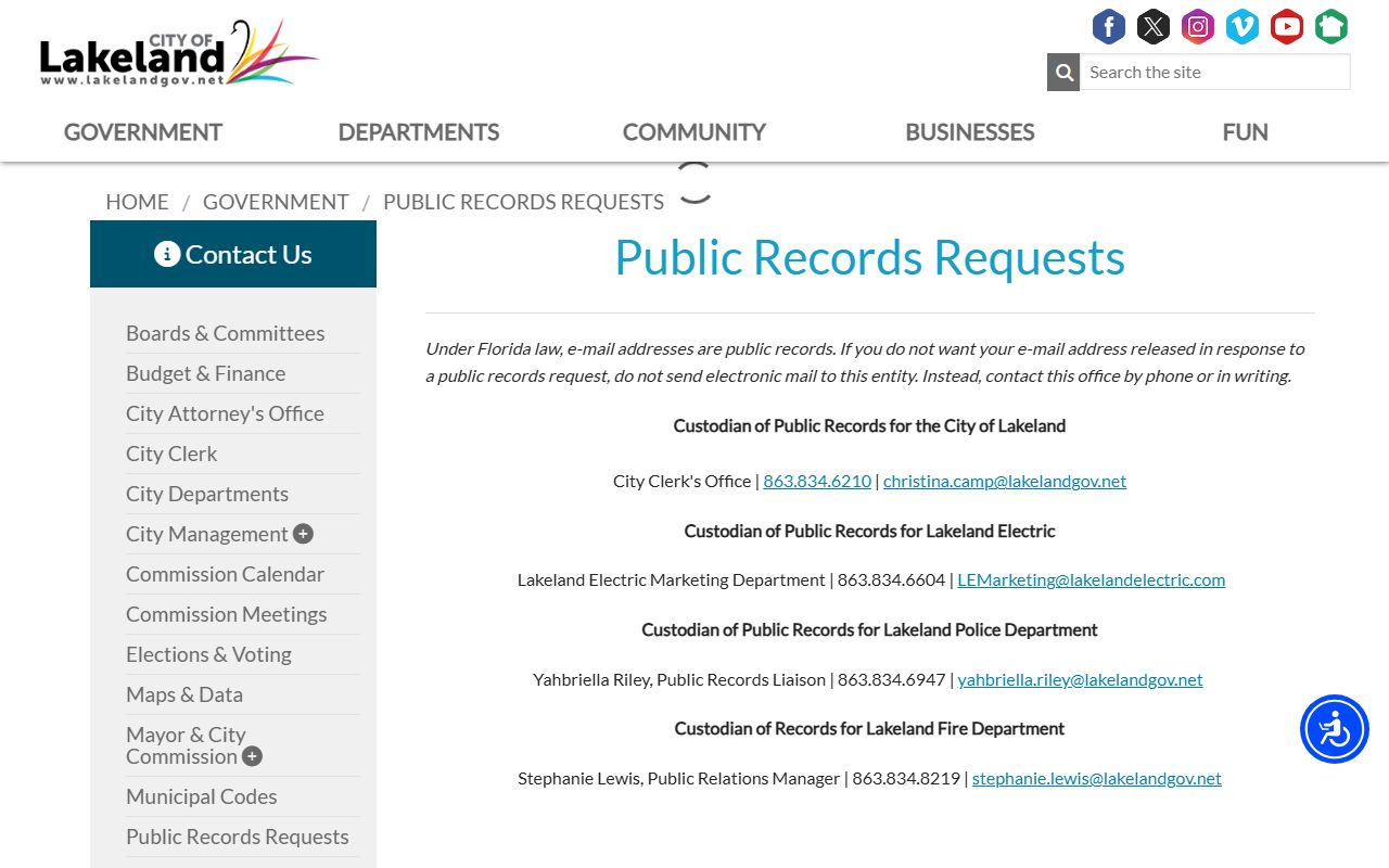 Lakeland public records request portal for accessing detailed booking information