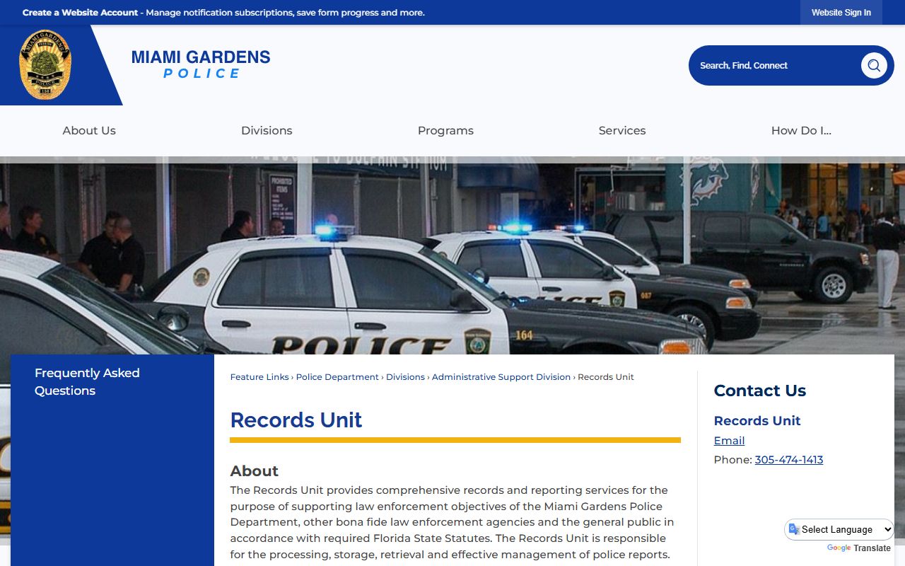 Miami Gardens Police Records Unit Info