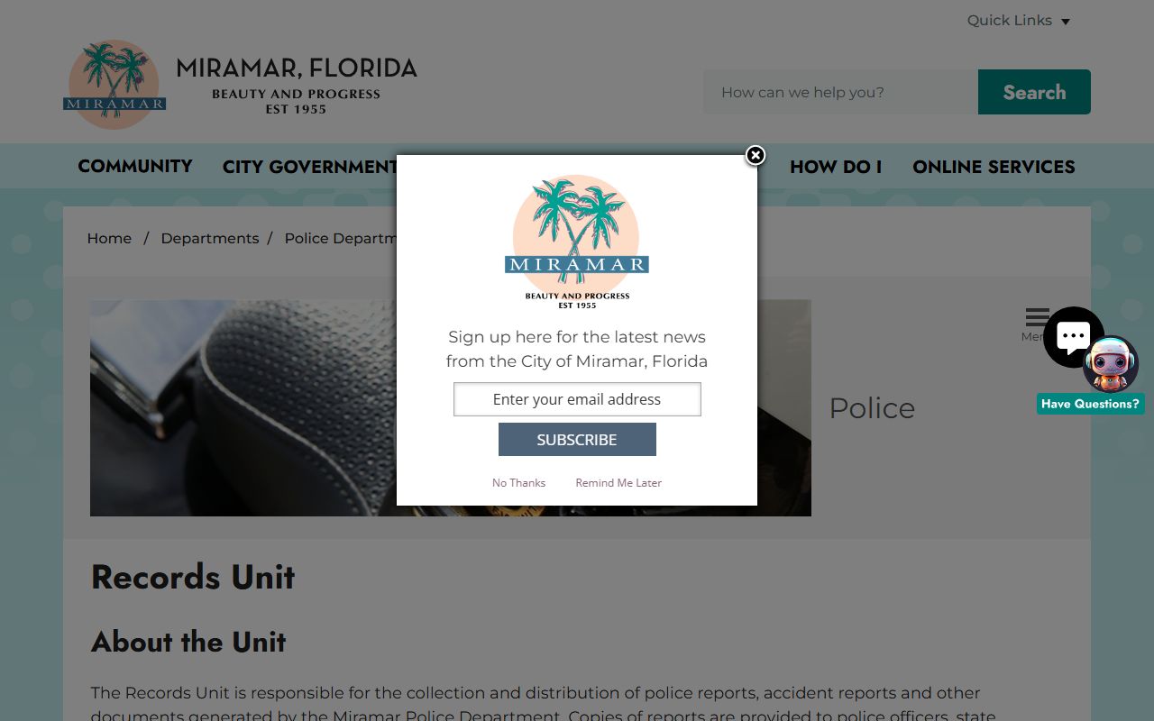 Miramar Police Records Unit Info