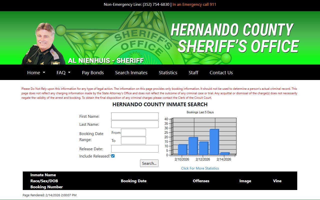 Spring Hill booking releases search portal showing current inmates