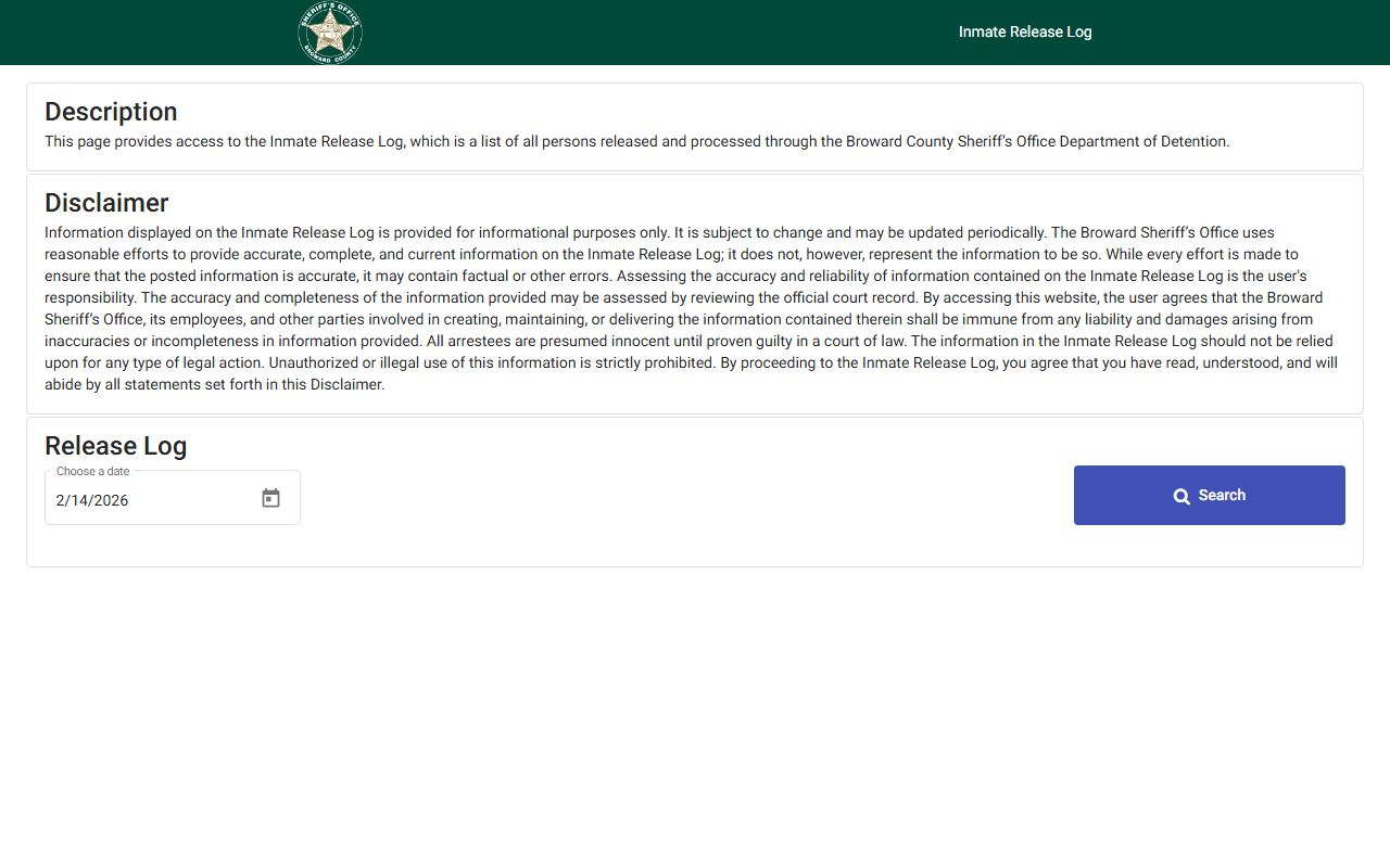 Sunrise booking releases search portal showing current inmates