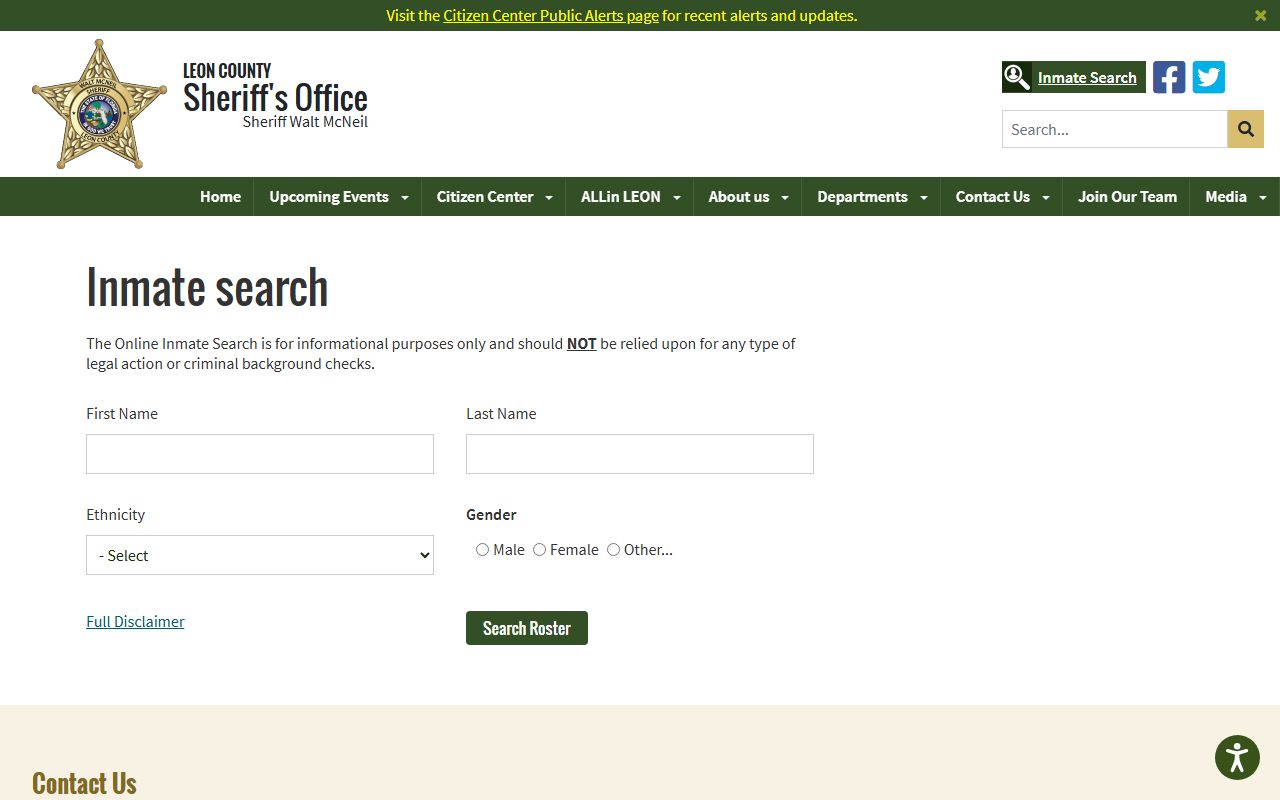 Tallahassee booking releases search portal showing current inmates