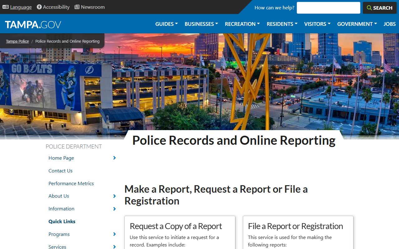 Tampa police records request portal for detailed arrest reports