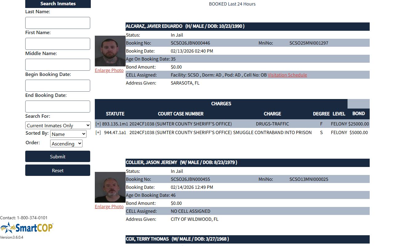 The Villages booking releases search portal showing current inmates
