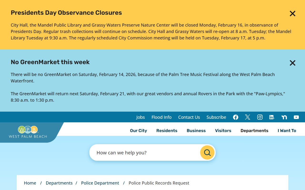 West Palm Beach police records request portal for detailed arrest reports