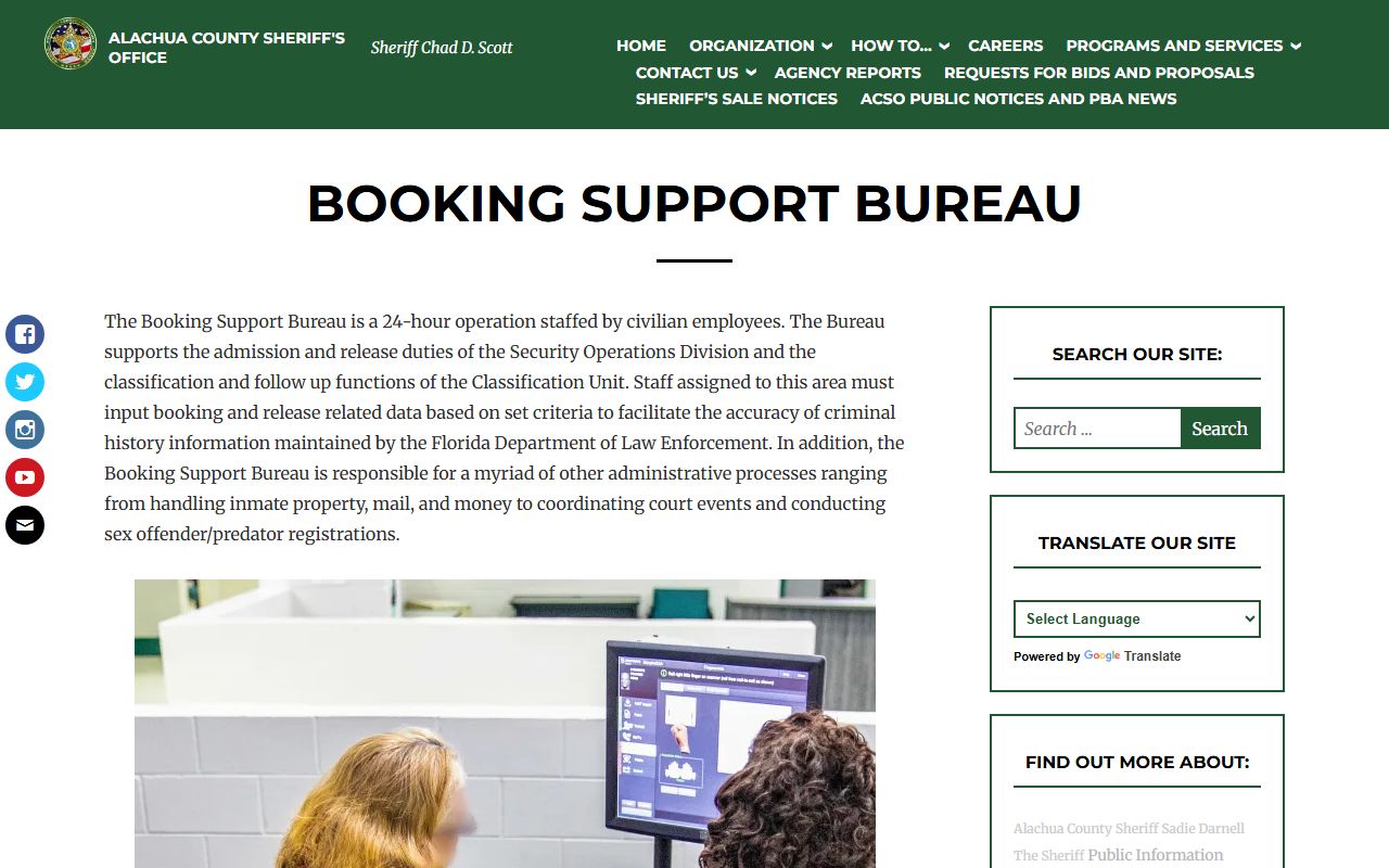 Alachua County Booking Bureau Info for booking and release records