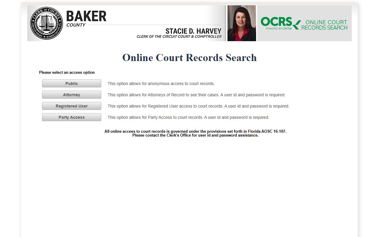 Baker County Baker County Court Records for booking and release records