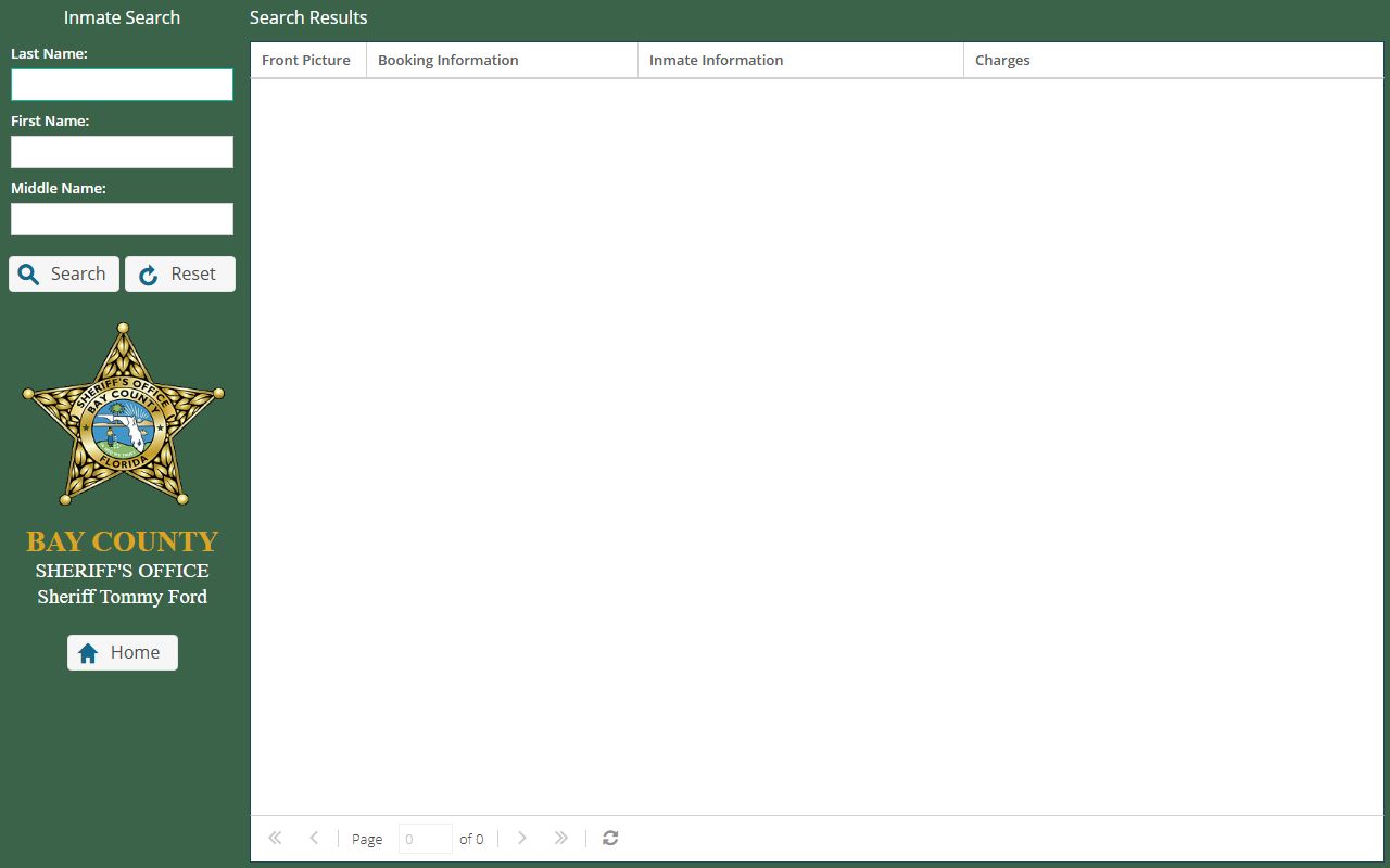 Bay County Inmate Search showing booking and release search options