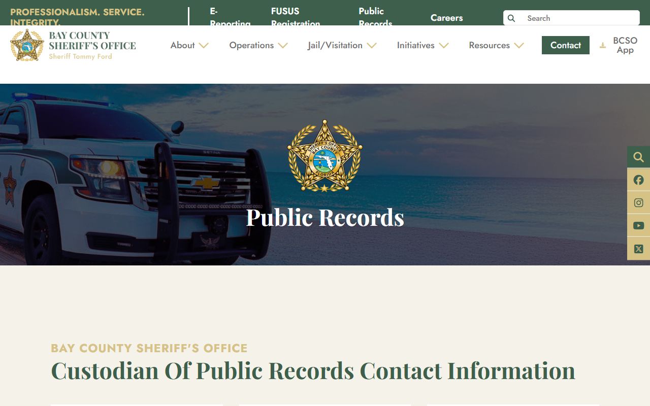 Bay County Public Records for booking and release records