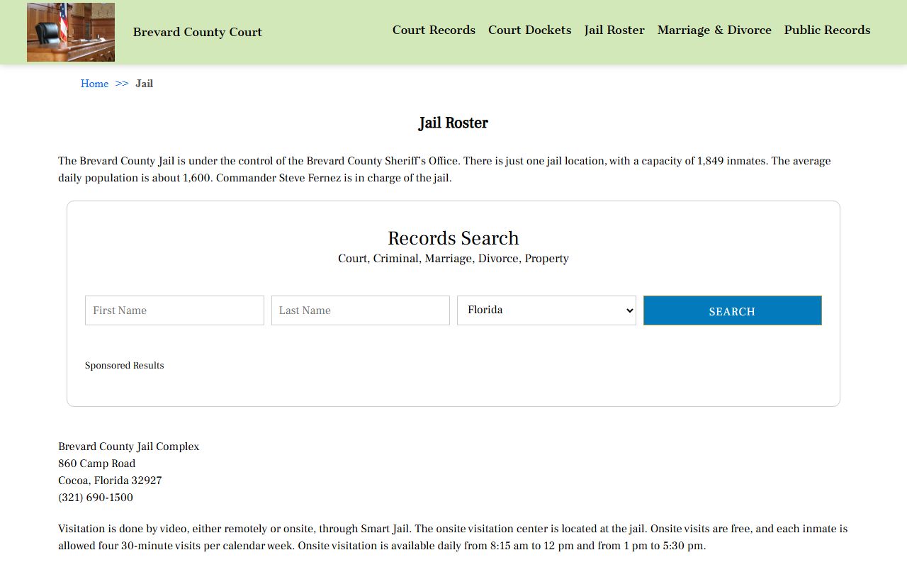 Brevard County Alternative Jail Roster for booking releases