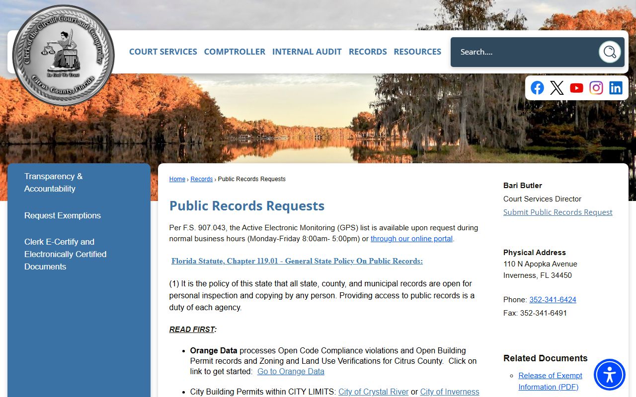 Citrus County Clerk Records for booking releases