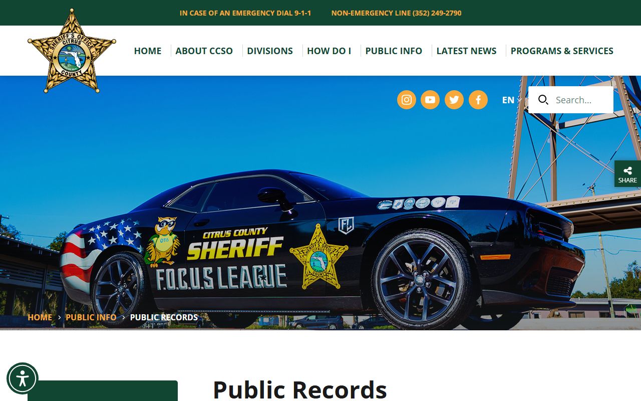 Citrus County Public Records for booking and release records