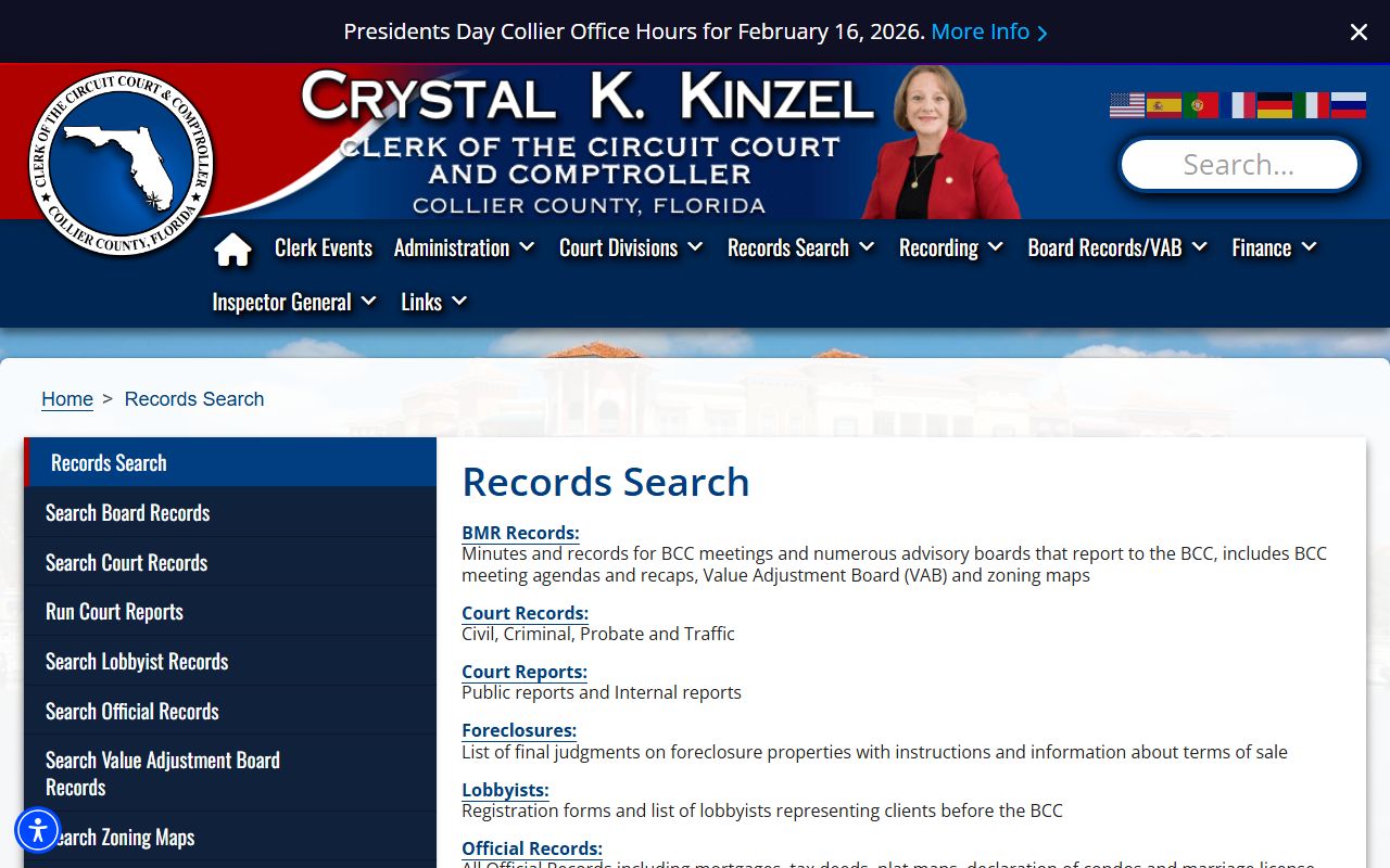 Collier County Clerk Records for booking and release records