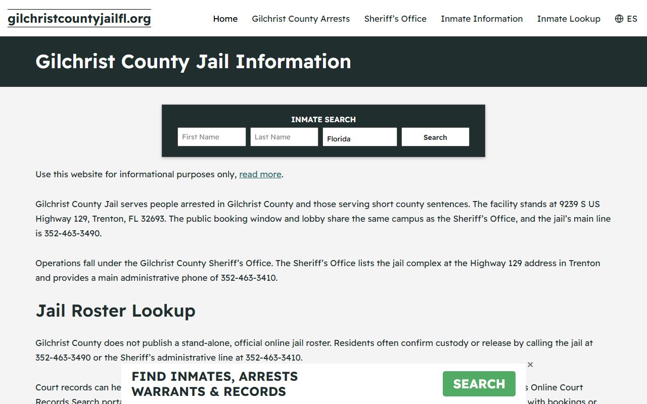 Gilchrist County Jail Info