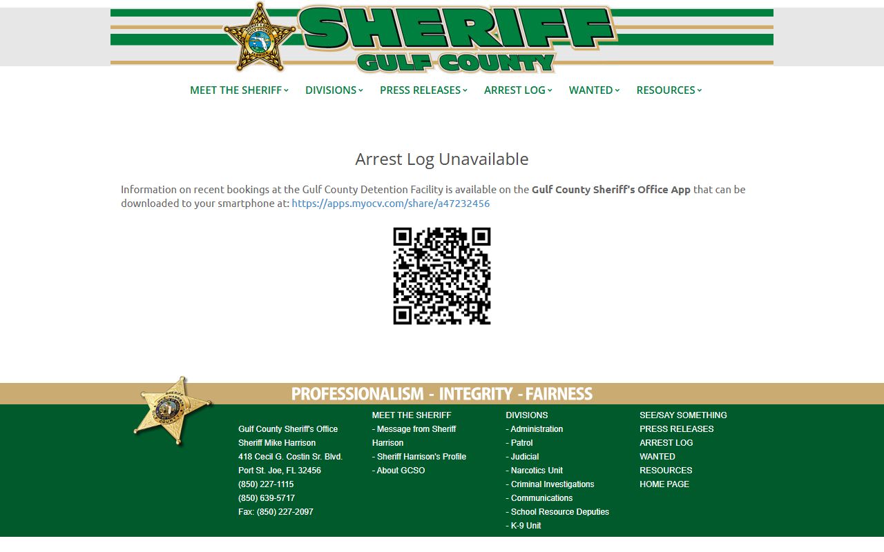 Gulf County Arrest Log Info