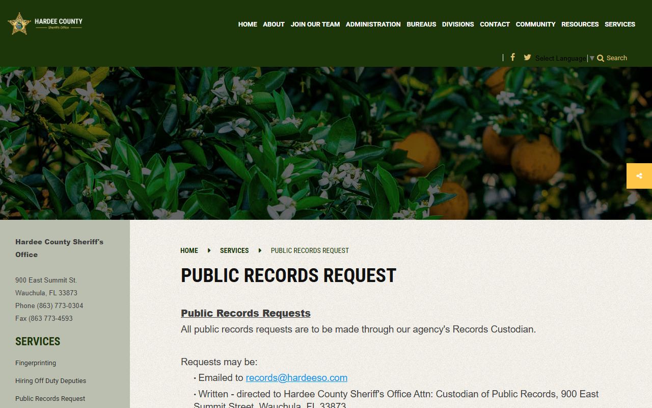 Hardee County Records Request
