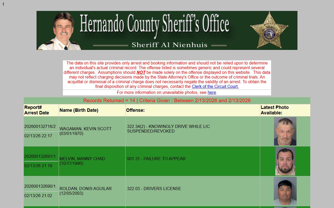 Hernando County Recent Arrests