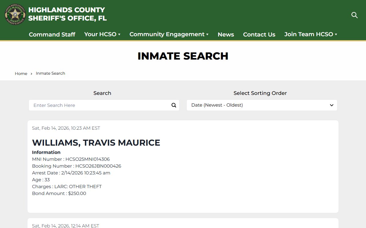 Highlands County Inmate Search