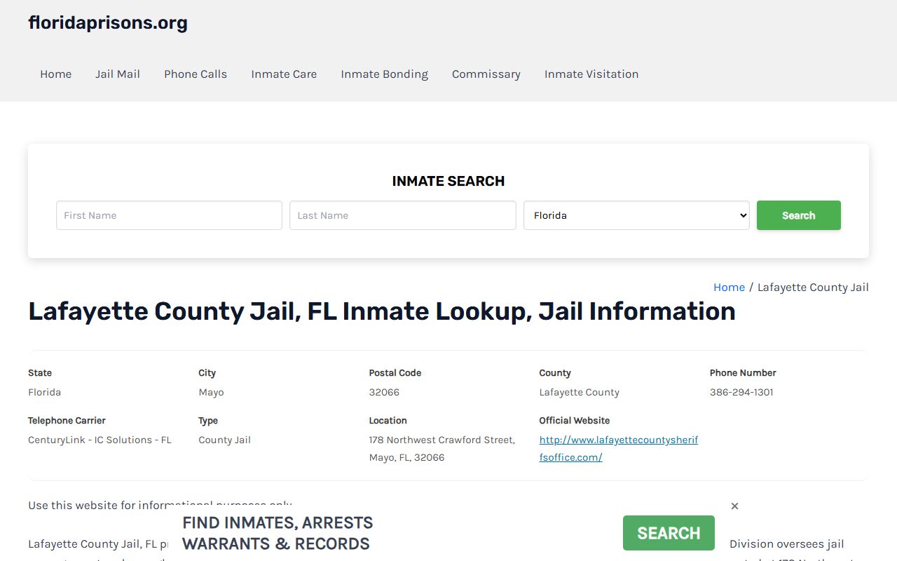 Lafayette County Jail Info