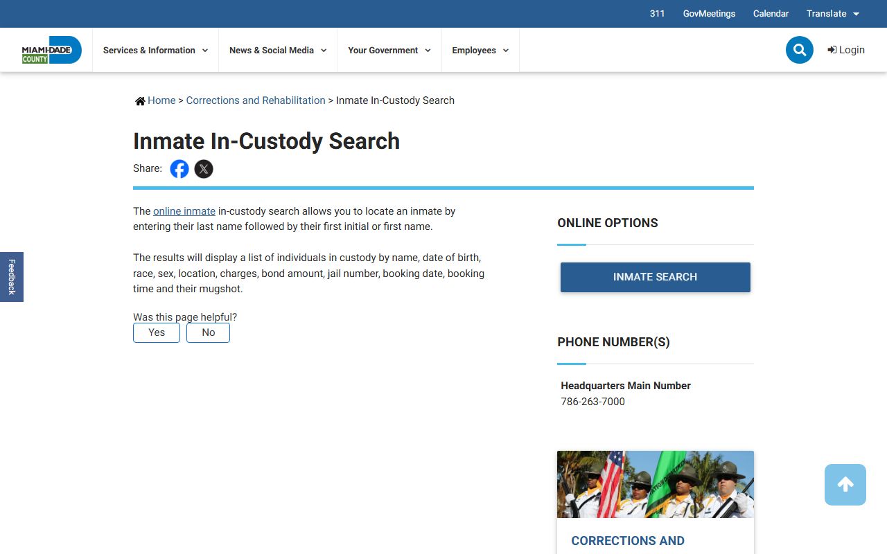 Miami-Dade County In-Custody Search Service