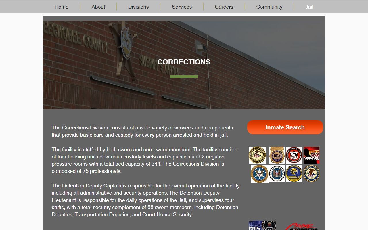 Okeechobee County Corrections Division for booking and release records