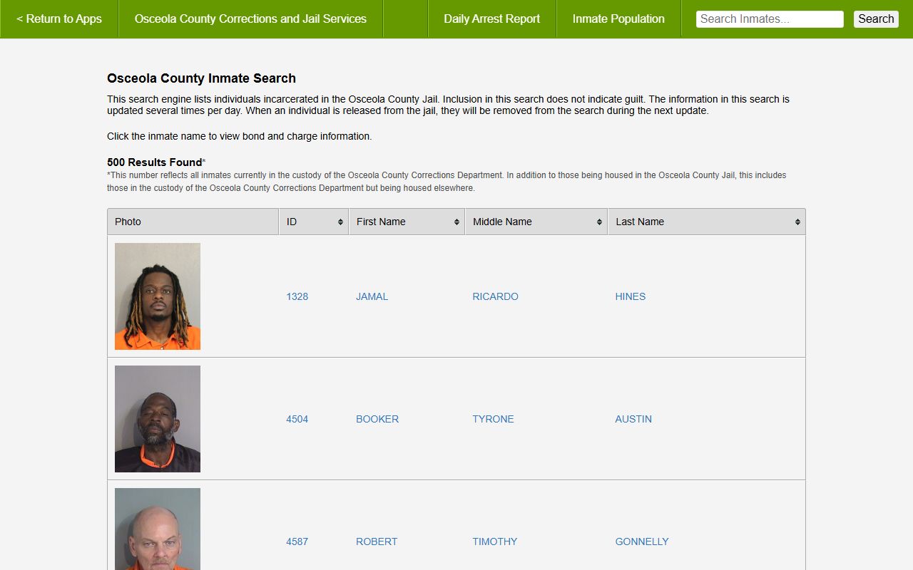 Osceola County Inmate Search for booking and release records