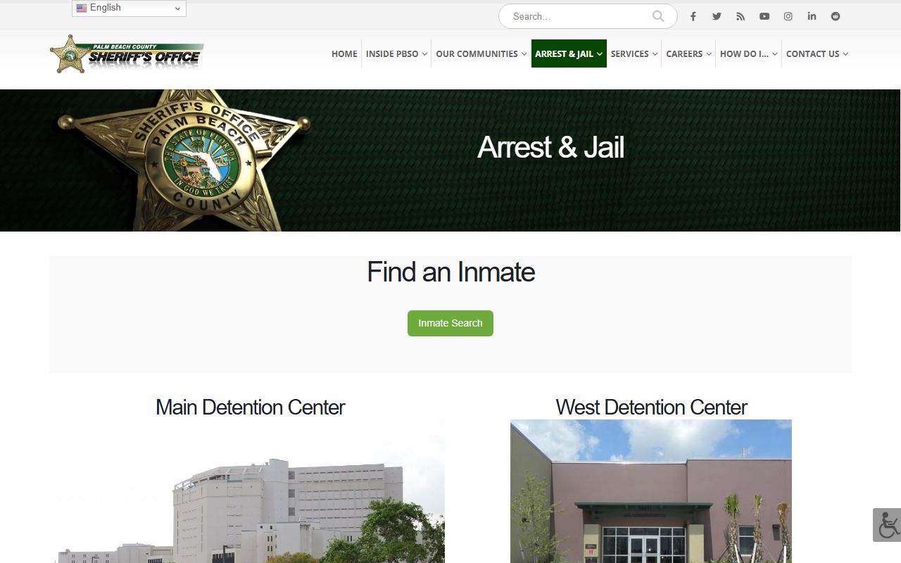 Palm Beach County Arrest/Jail Menu for booking and release records