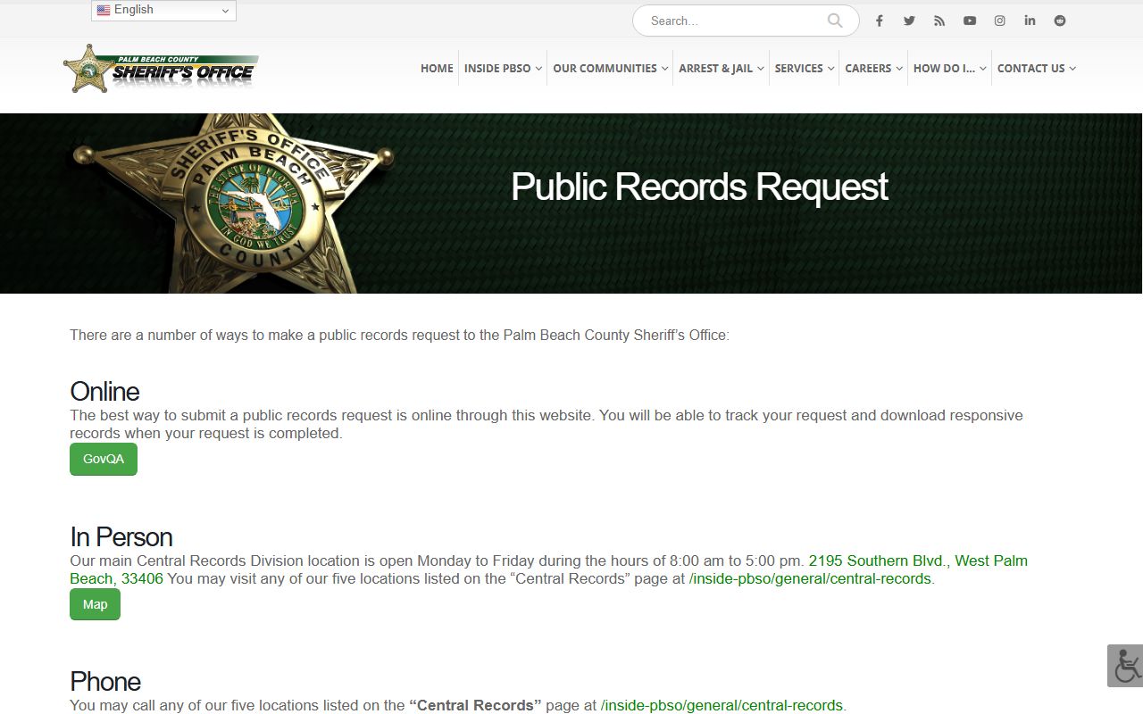 Palm Beach County Public Records Portal for booking and release records