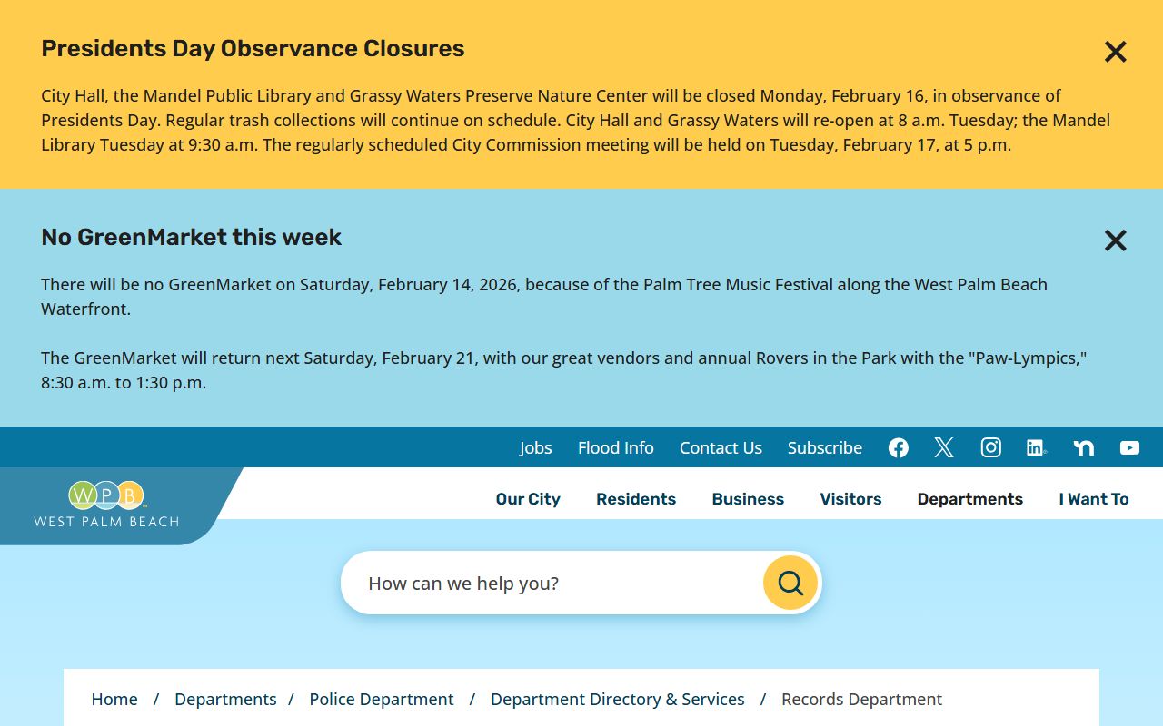 Palm Beach County WPB Records for booking and release records