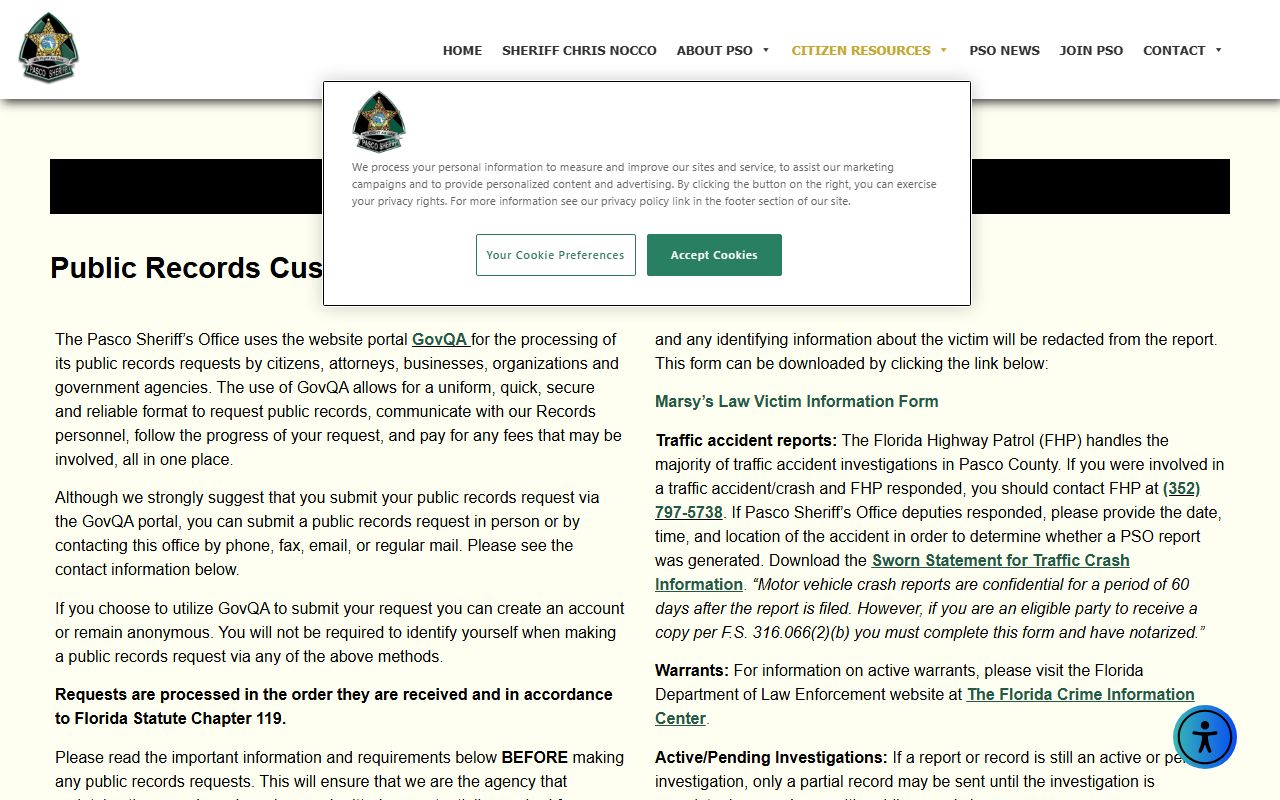 Pasco County Public Records for booking and release records