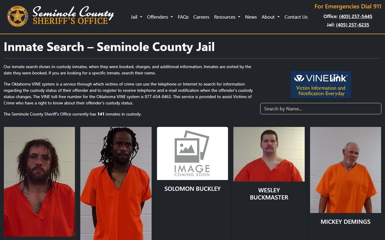 Seminole County Inmate Search for booking and release records