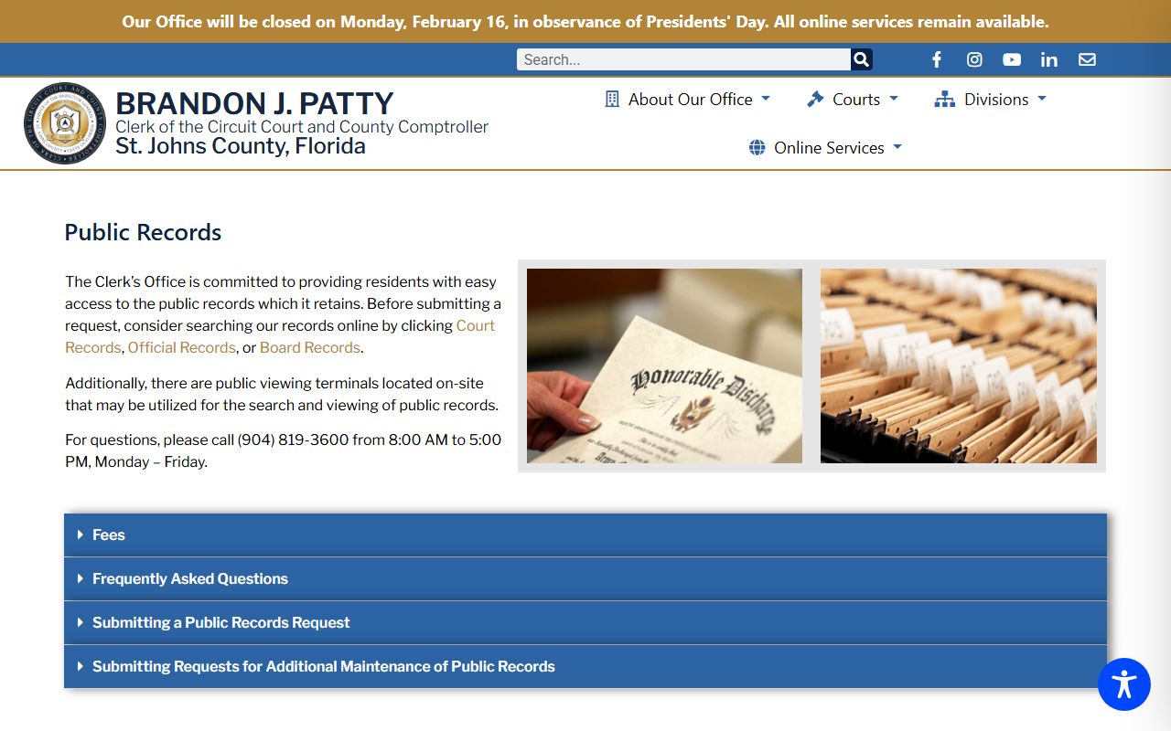 St. Johns County Public Records for booking and release records