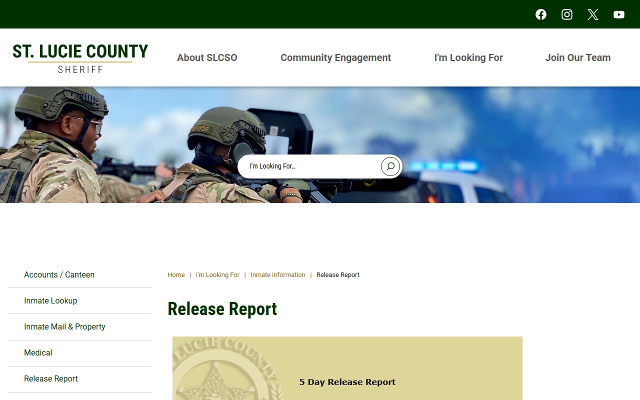 St. Lucie County Release Report for booking and release records