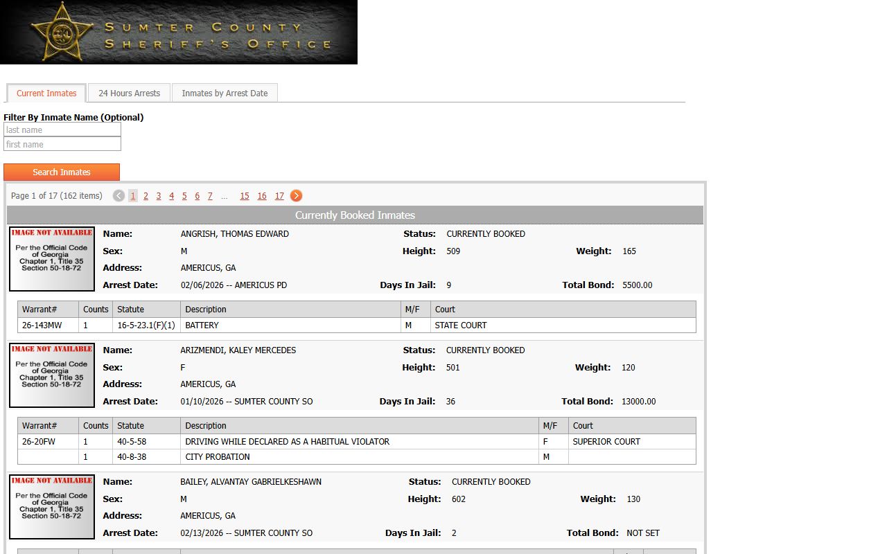 Sumter County Current Inmates for booking and release records