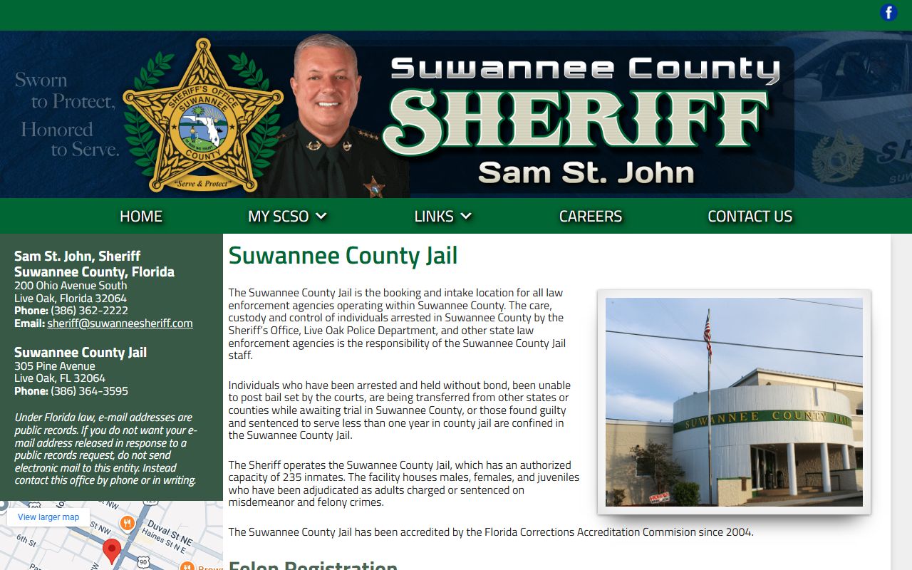Suwannee County Jail Info for booking and release records