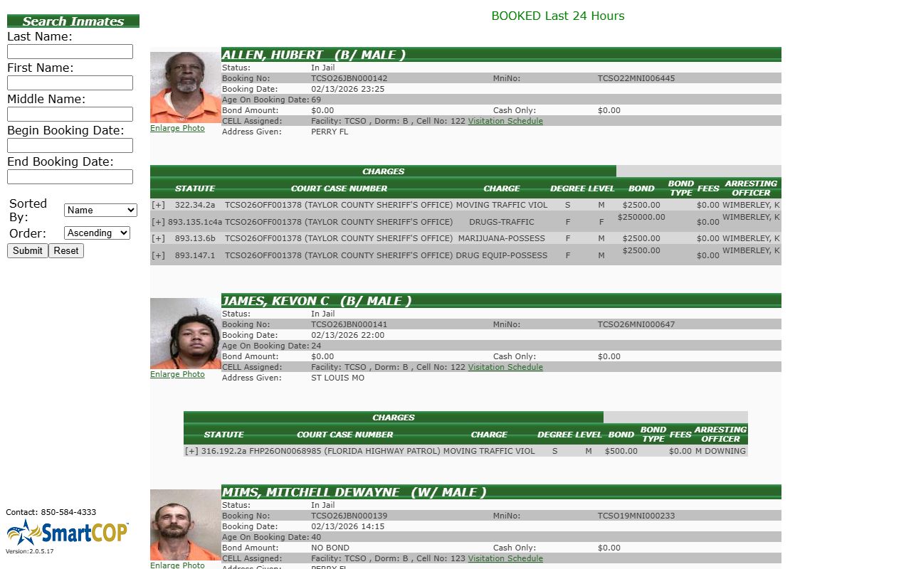 Taylor County Jail View for booking and release records