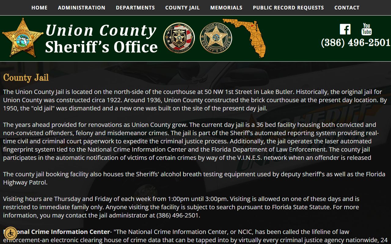 Union County County Jail for booking and release records