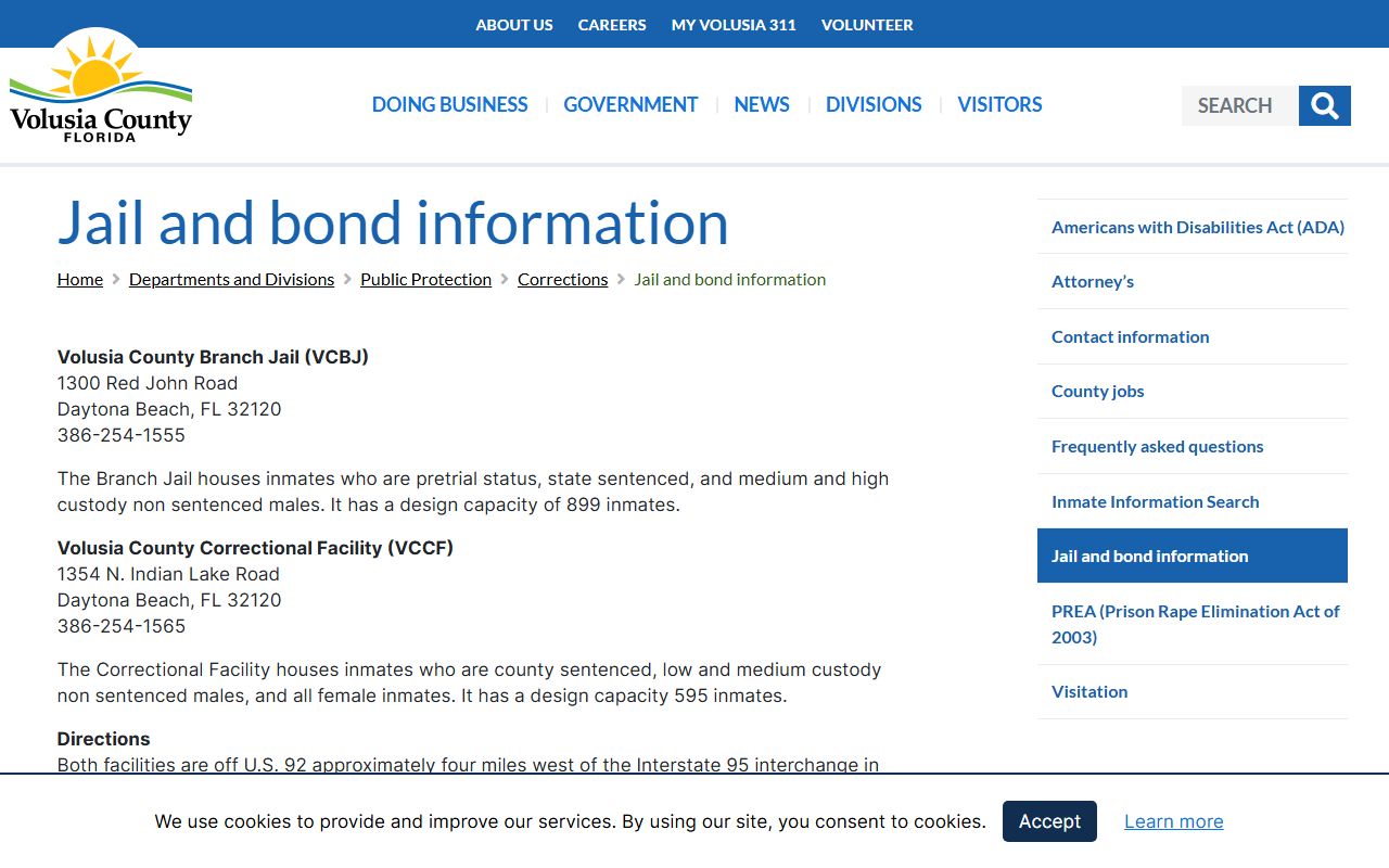 Volusia County Jail & Bond Info for booking and release records