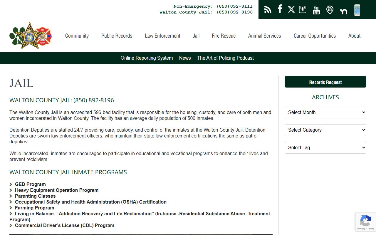 Walton County Jail Page for booking and release records